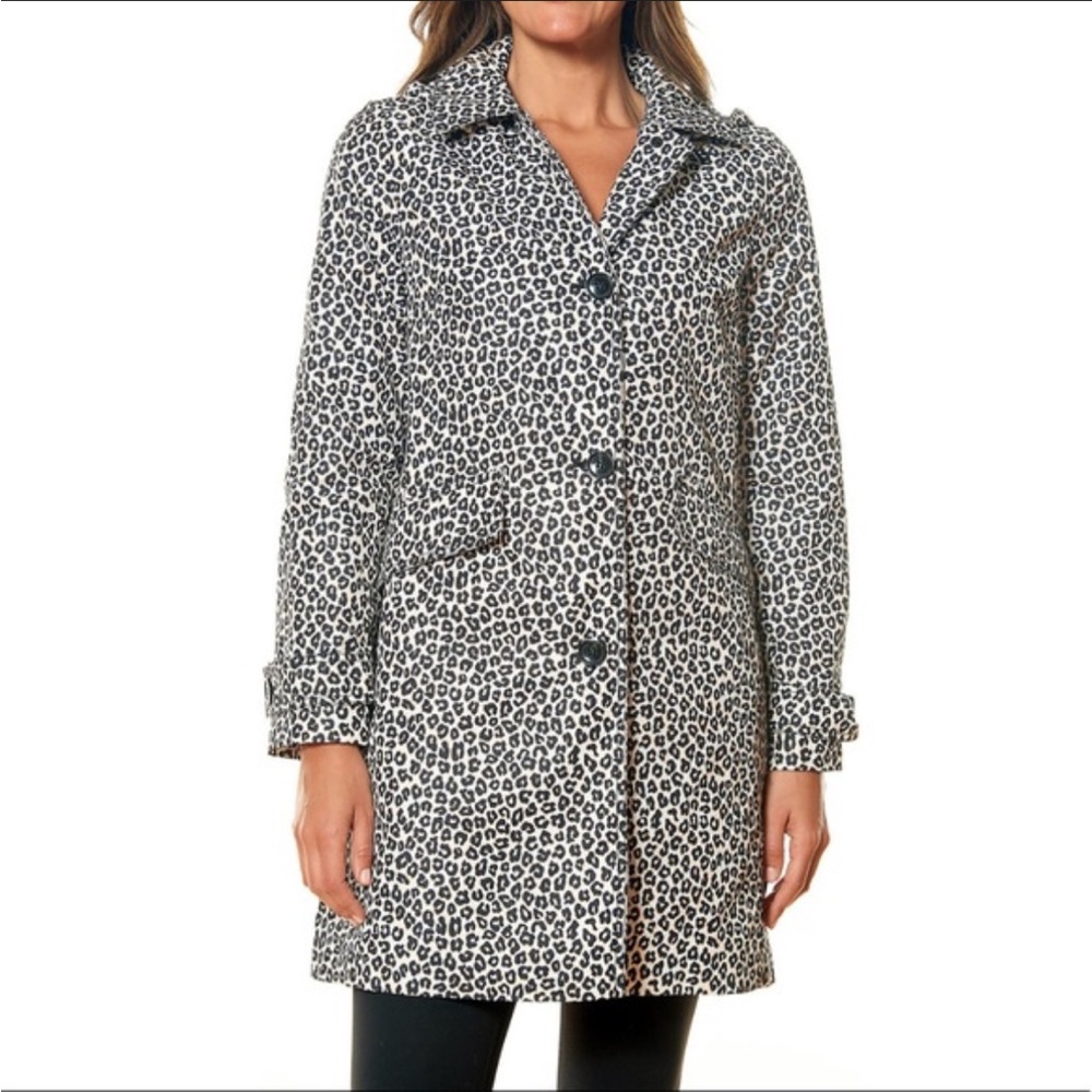 kate spade Black and White Leopard Print Trench Coat